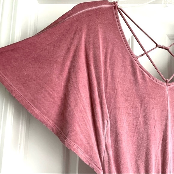 American Eagle Romper Deep Blush Pink Soft Stretchy Shorts Open Back Women sz XS - Picture 3 of 9